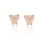 Brinco de Coração Quartzo Rosa G Folheado a Ouro 18K