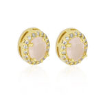 Brinco Princesa Quartzo Rosa Folheado a Ouro 18K